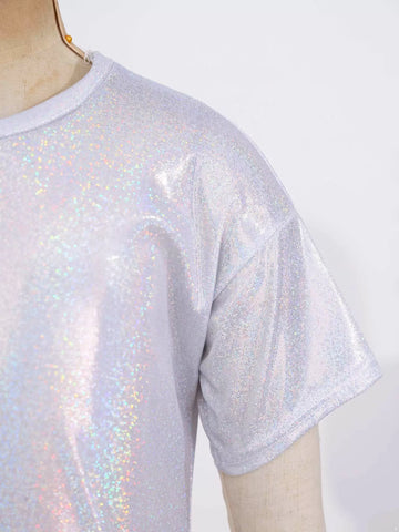 Kids Short Sleeve Sparkly Metallic Jazz Dance T-shirt