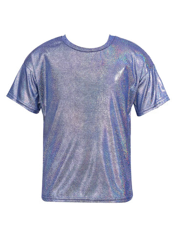 Kids Short Sleeve Sparkly Metallic Jazz Dance T-shirt