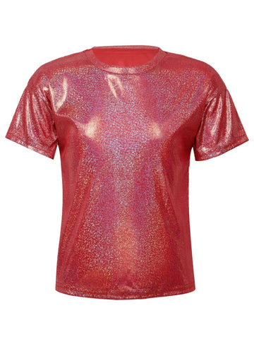 Kids Short Sleeve Sparkly Metallic Jazz Dance T-shirt