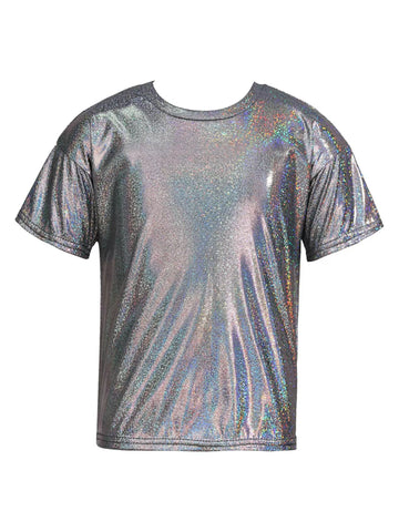 Kids Short Sleeve Sparkly Metallic Jazz Dance T-shirt