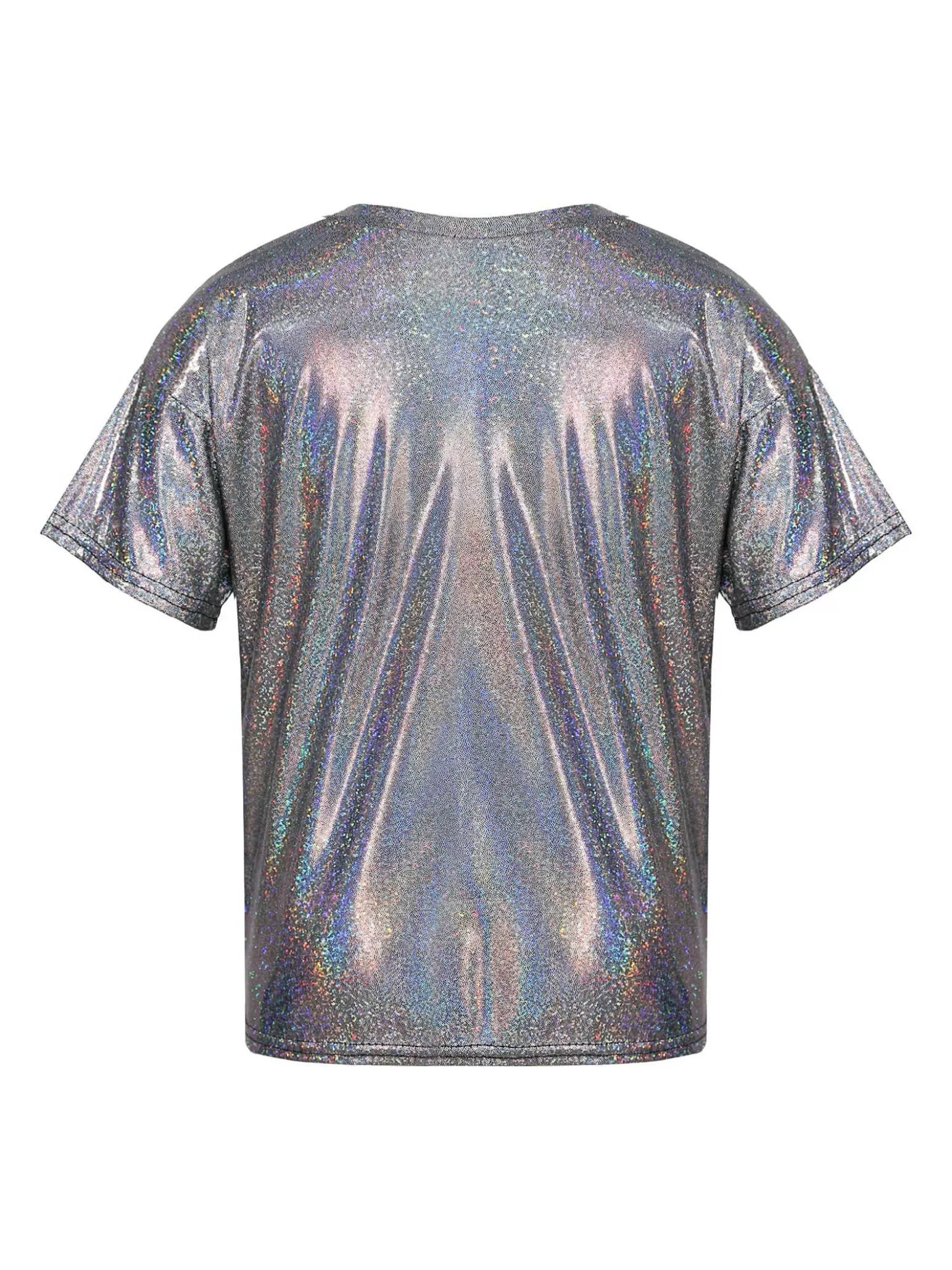 Kids Short Sleeve Sparkly Metallic Jazz Dance T-shirt