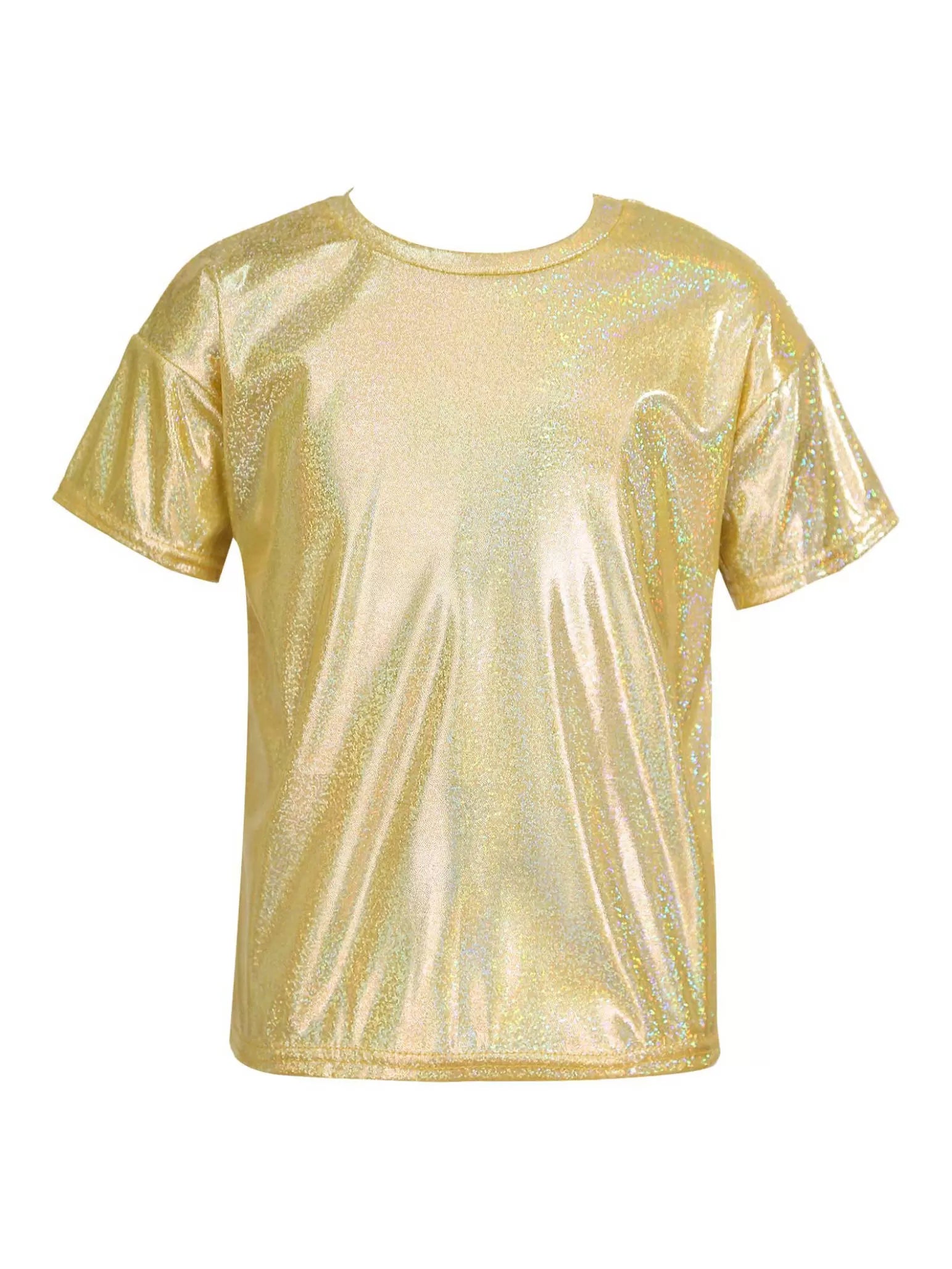 Kids Short Sleeve Sparkly Metallic Jazz Dance T-shirt