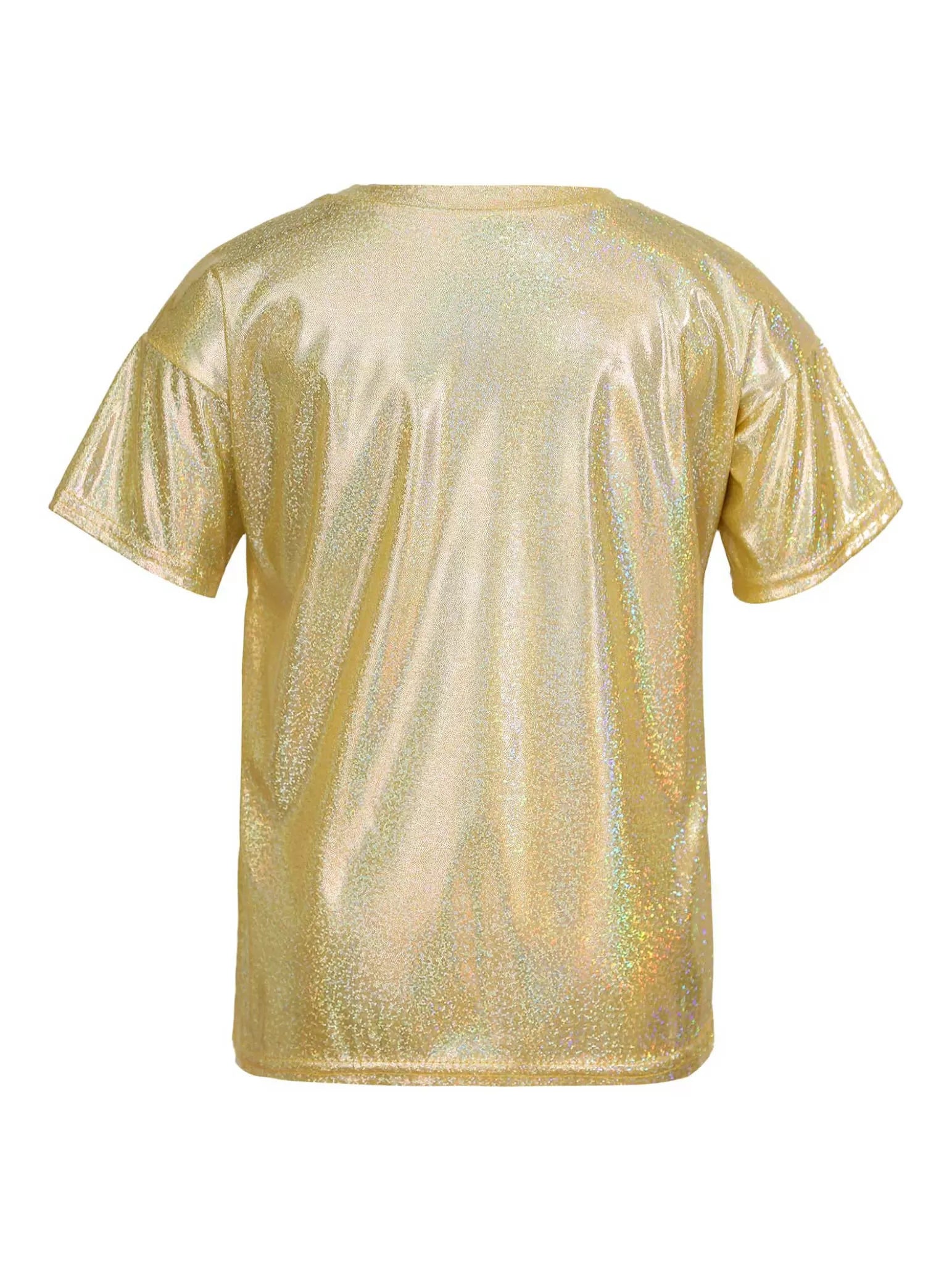 Kids Short Sleeve Sparkly Metallic Jazz Dance T-shirt