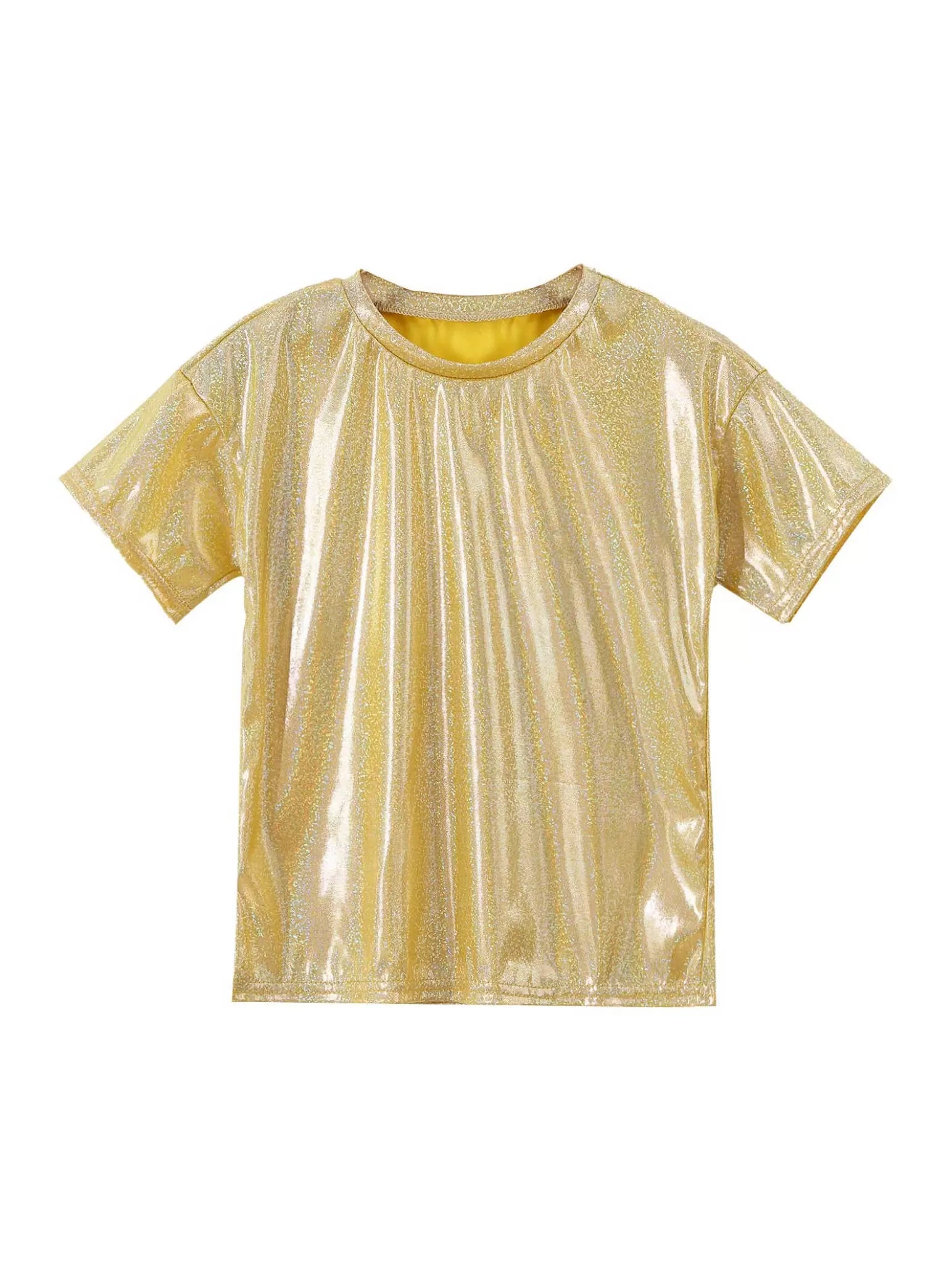 Kids Short Sleeve Sparkly Metallic Jazz Dance T-shirt