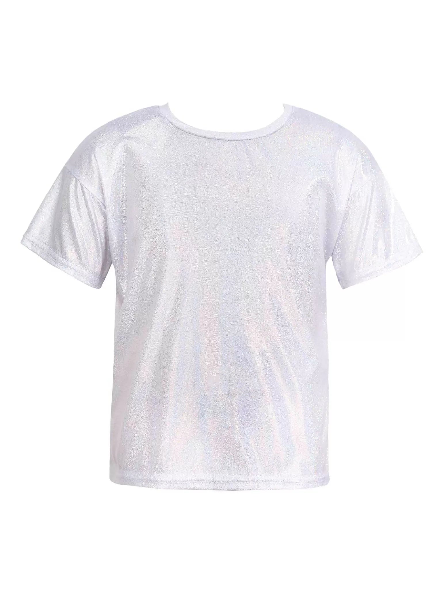 Kids Short Sleeve Sparkly Metallic Jazz Dance T-shirt