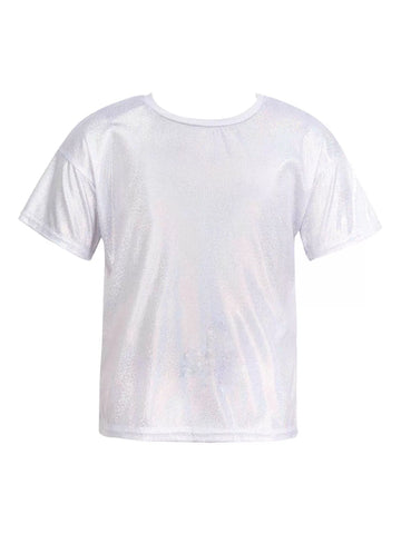 Kids Short Sleeve Sparkly Metallic Jazz Dance T-shirt