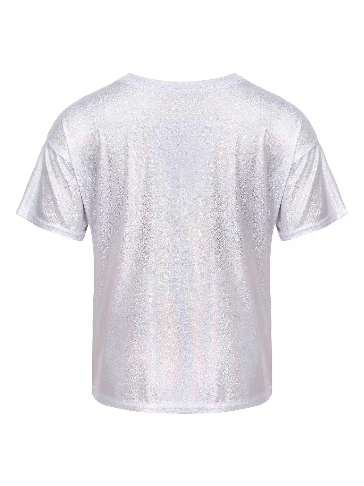 Kids Short Sleeve Sparkly Metallic Jazz Dance T-shirt