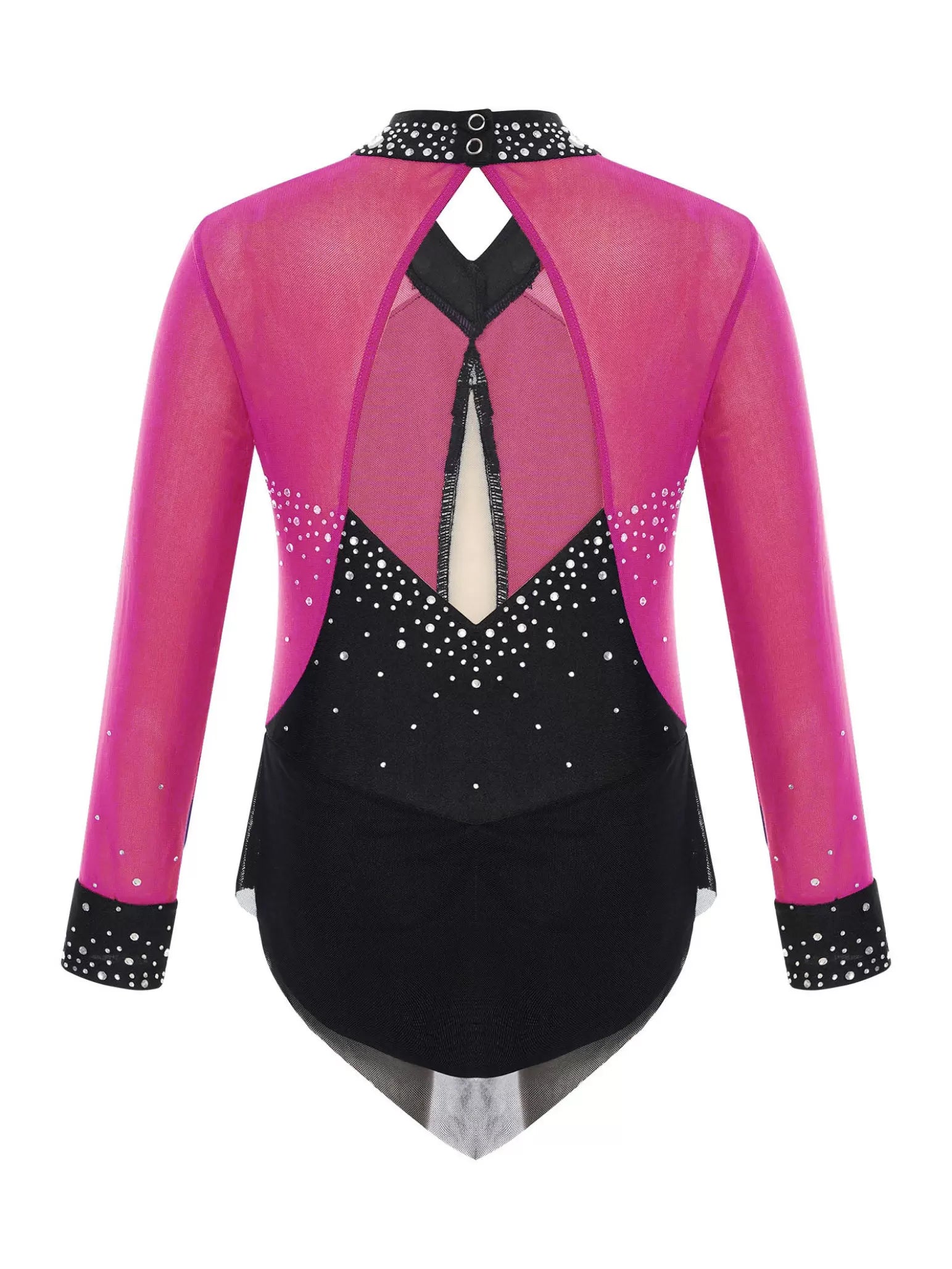 Kids Girls Long Sleeve Glittery Rhinestones Colorblock Skating Leotard