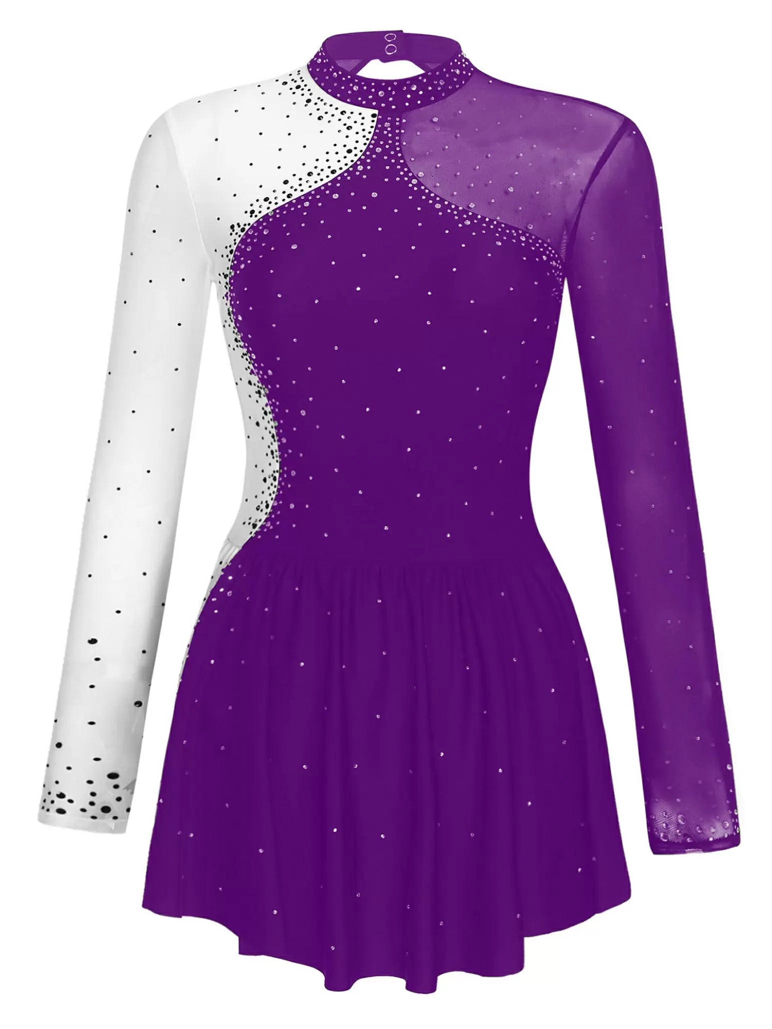 Women Long Sleeve Sparkly Rhinestone Figure Skating Leotard Dress