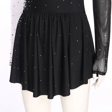 Women Long Sleeve Sparkly Rhinestone Figure Skating Leotard Dress