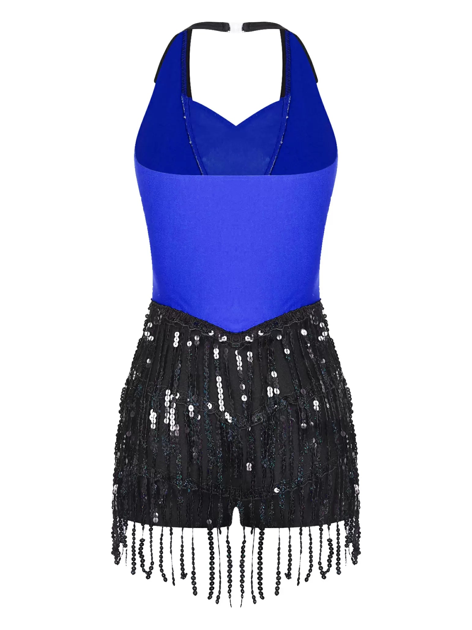 Women Sleeveless Backless Sequins Tassels Jazz Dance Leotard