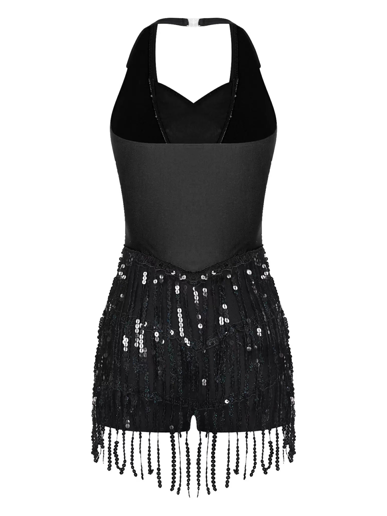 Women Sleeveless Backless Sequins Tassels Jazz Dance Leotard