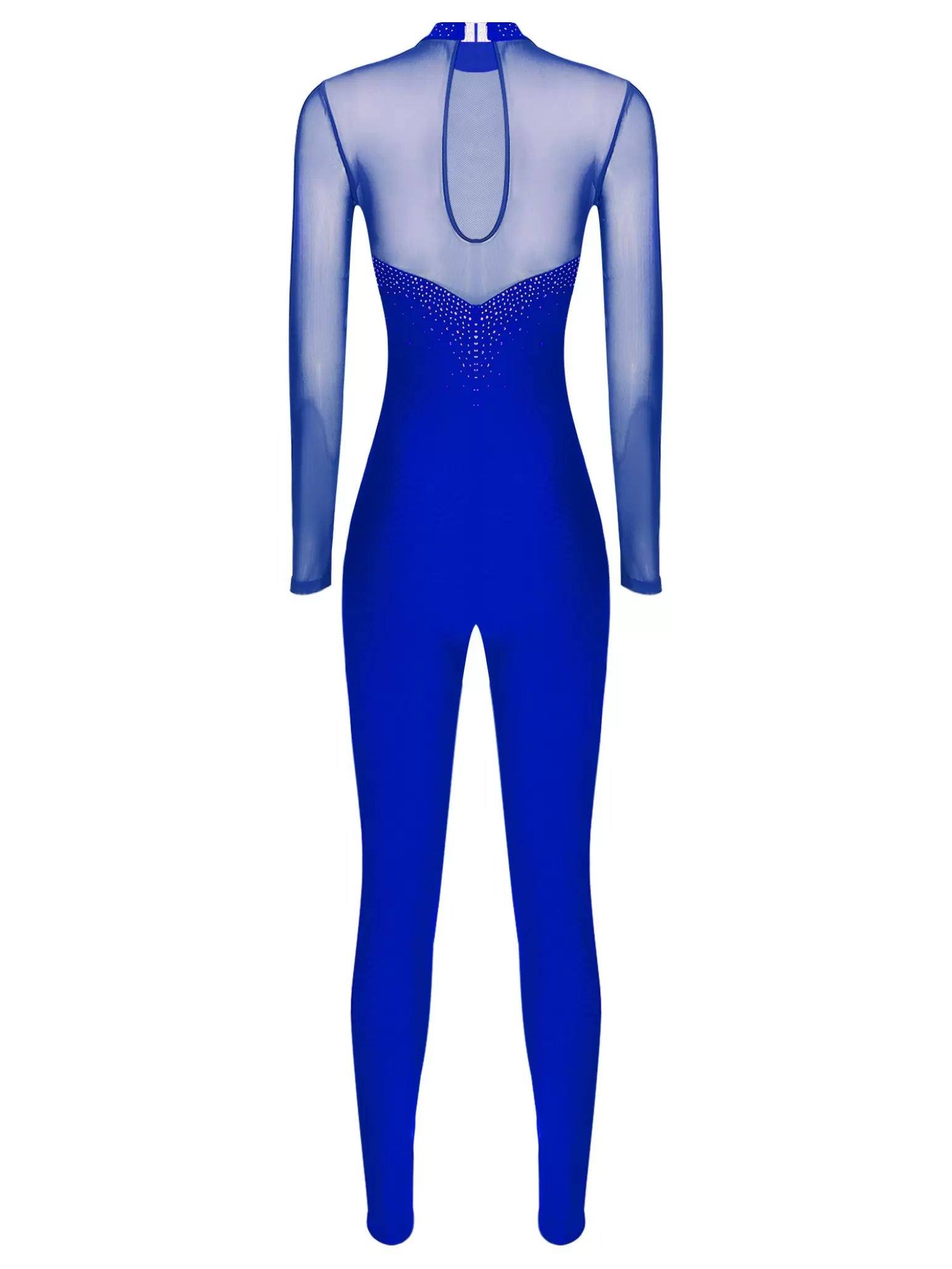 Women Long Sleeve Round Neck Rhinestones Gymnastics Unitards