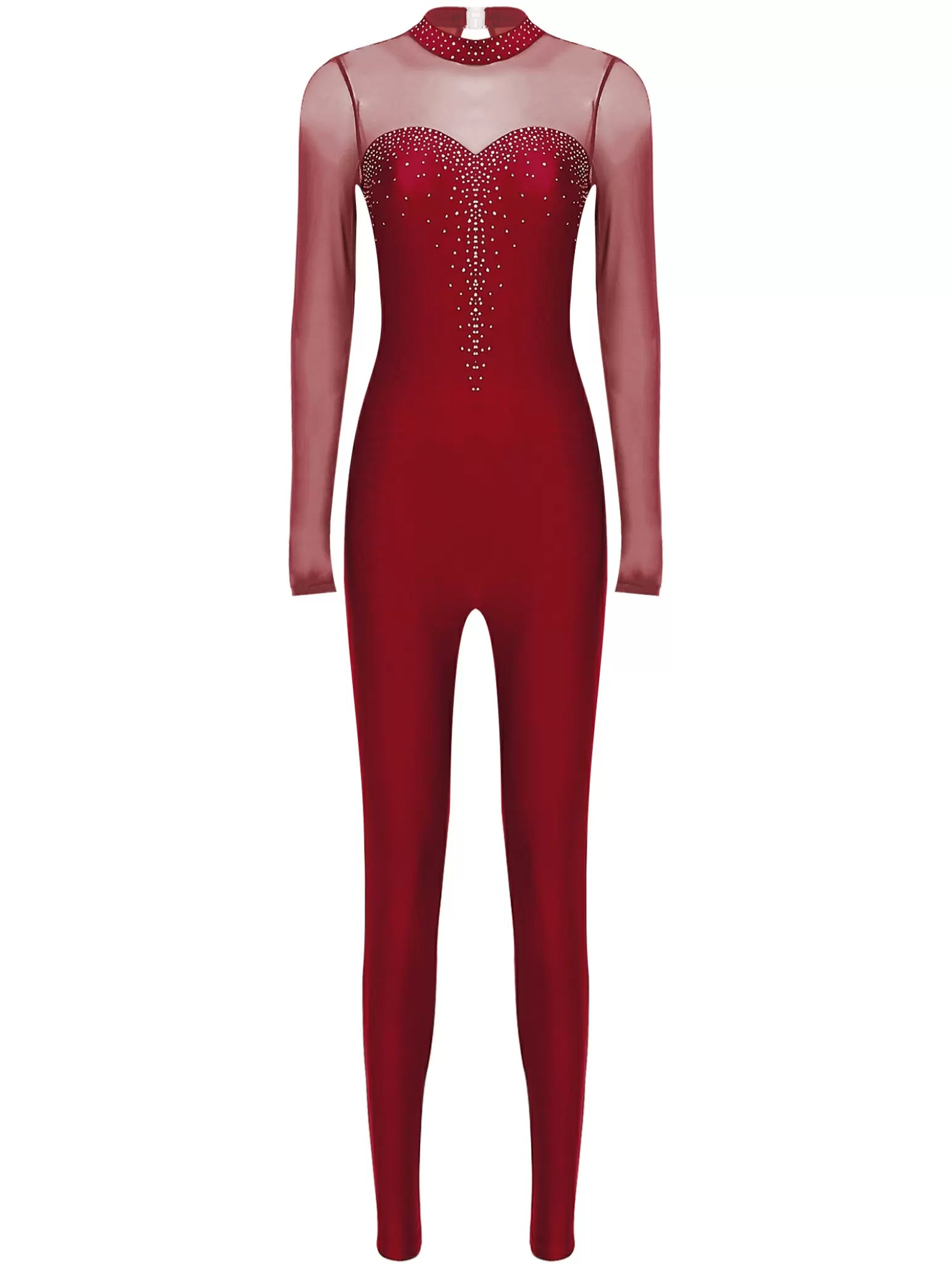 Women Long Sleeve Round Neck Rhinestones Gymnastics Unitards