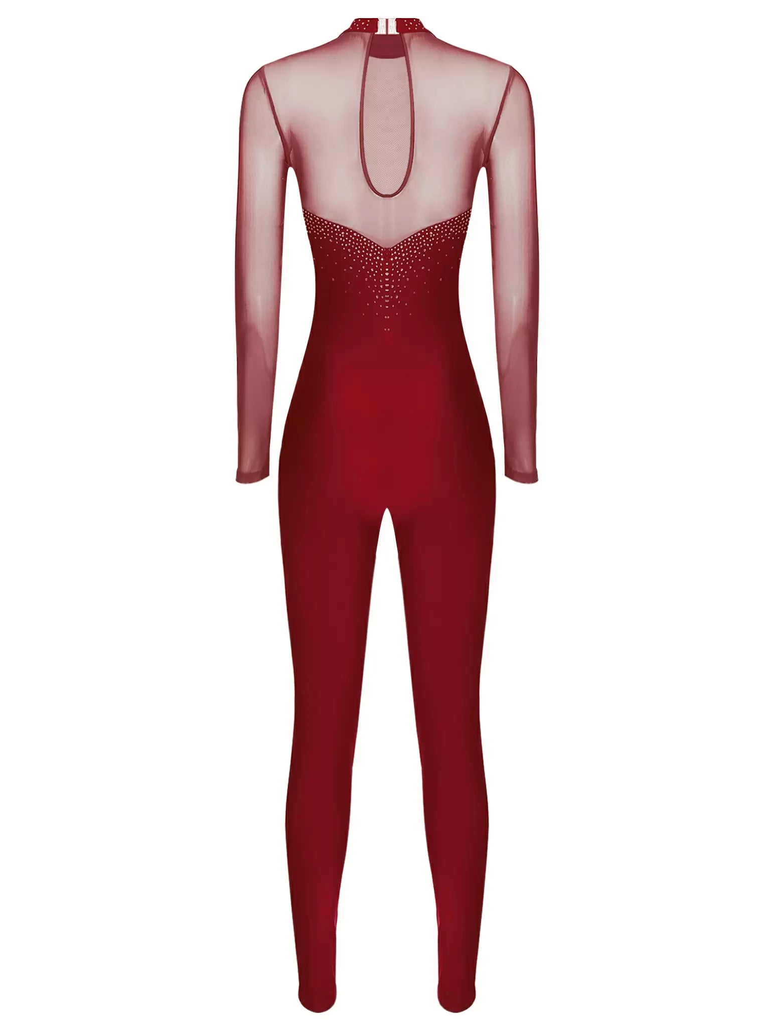 Women Long Sleeve Round Neck Rhinestones Gymnastics Unitards