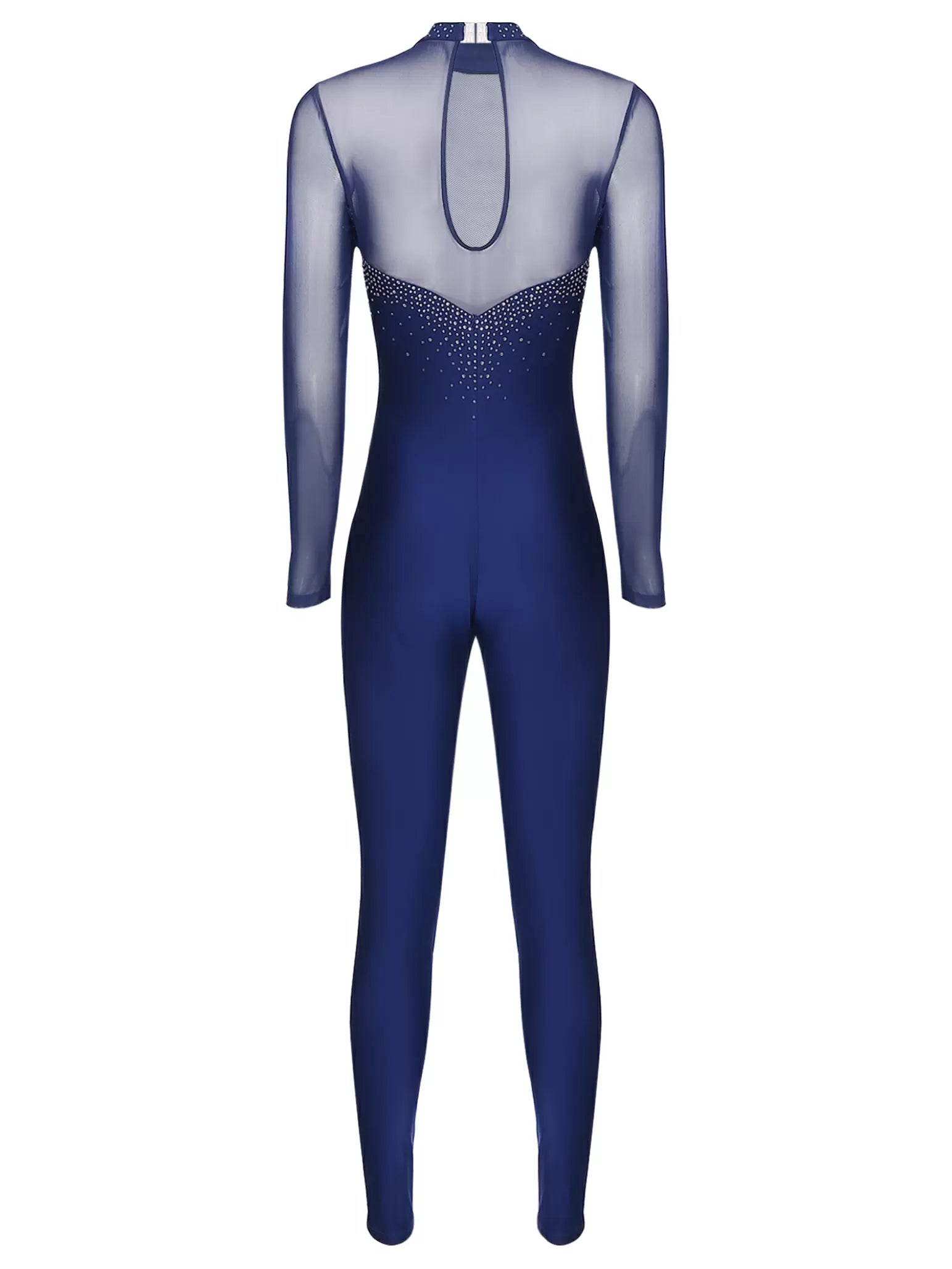 Women Long Sleeve Round Neck Rhinestones Gymnastics Unitards