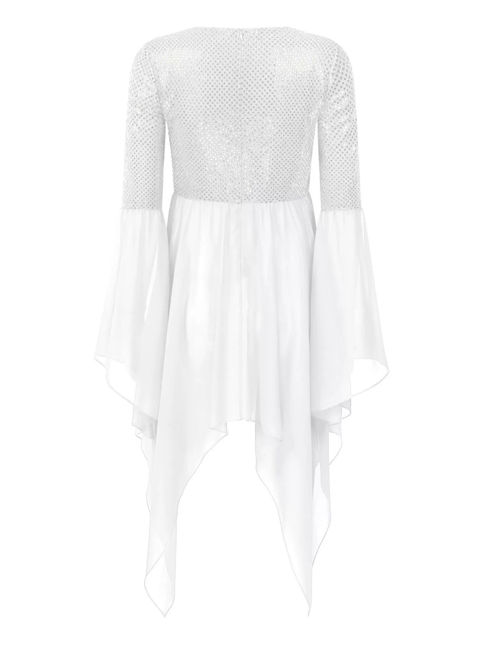 Women Long Sleeve Sequins Asymmetrical Liturgical Dance Dress