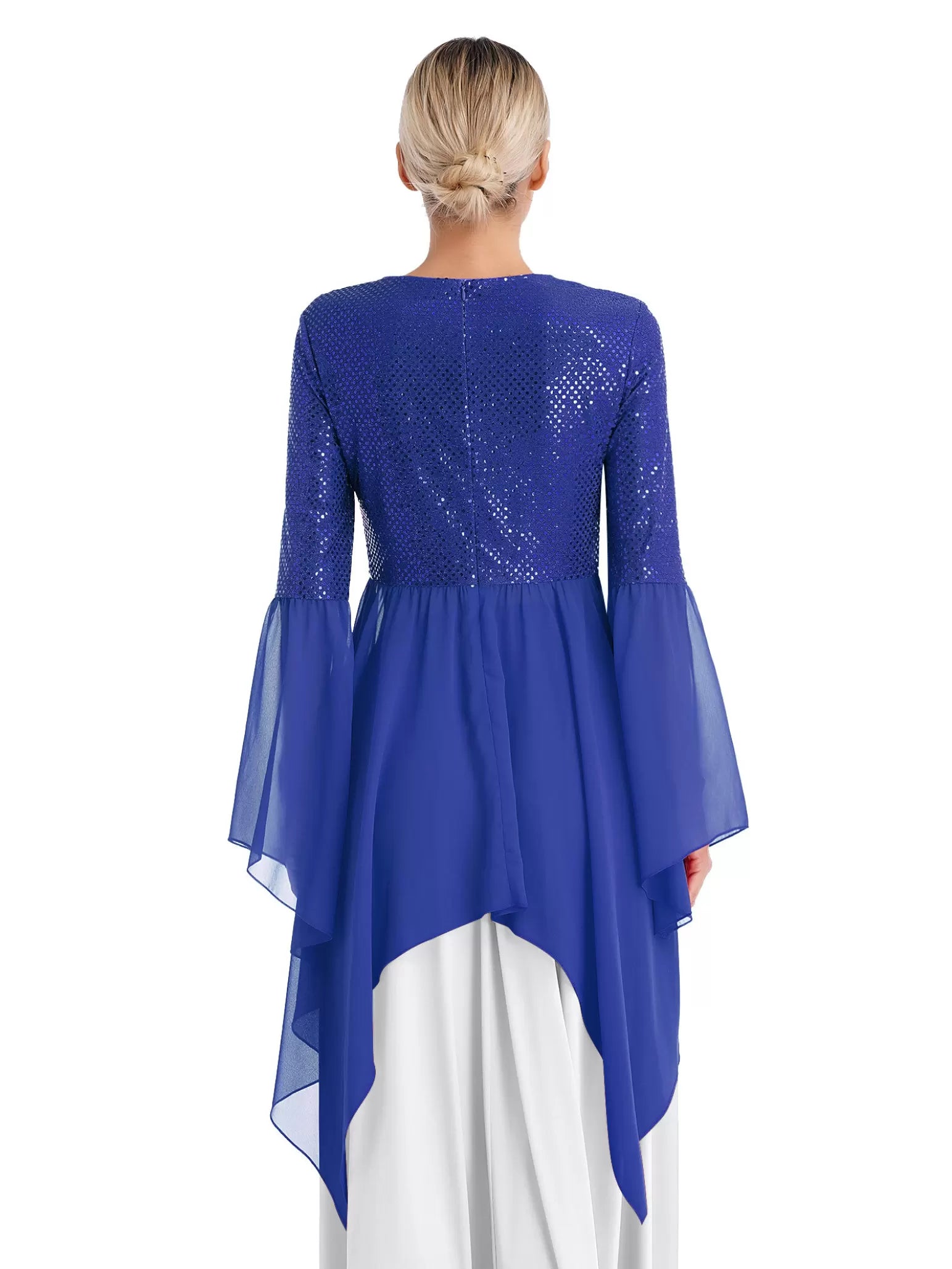 Women Long Sleeve Sequins Asymmetrical Liturgical Dance Dress