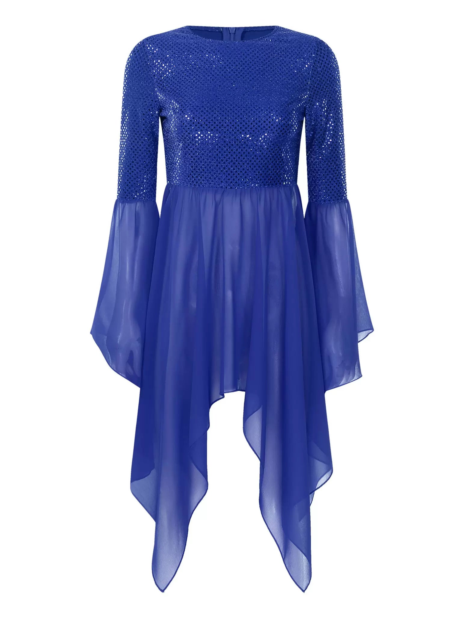 Women Long Sleeve Sequins Asymmetrical Liturgical Dance Dress