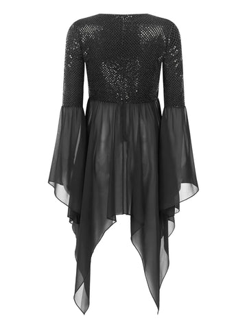 Women Long Sleeve Sequins Asymmetrical Liturgical Dance Dress