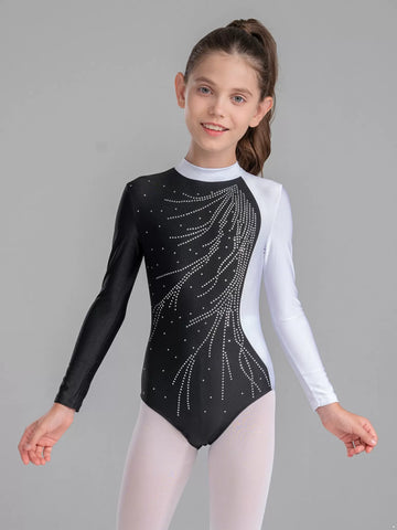 Kids Girls Long Sleeve Gymnastics Leotard Dance Ice Skating Bodysuit