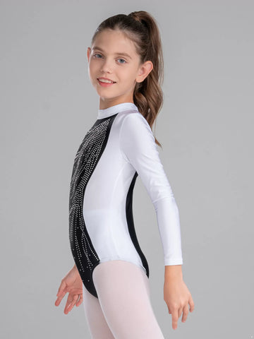 Kids Girls Long Sleeve Gymnastics Leotard Dance Ice Skating Bodysuit