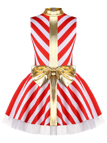 Girls Christmas Candy Cane Costume Xmas Dance Stage Performance Dress