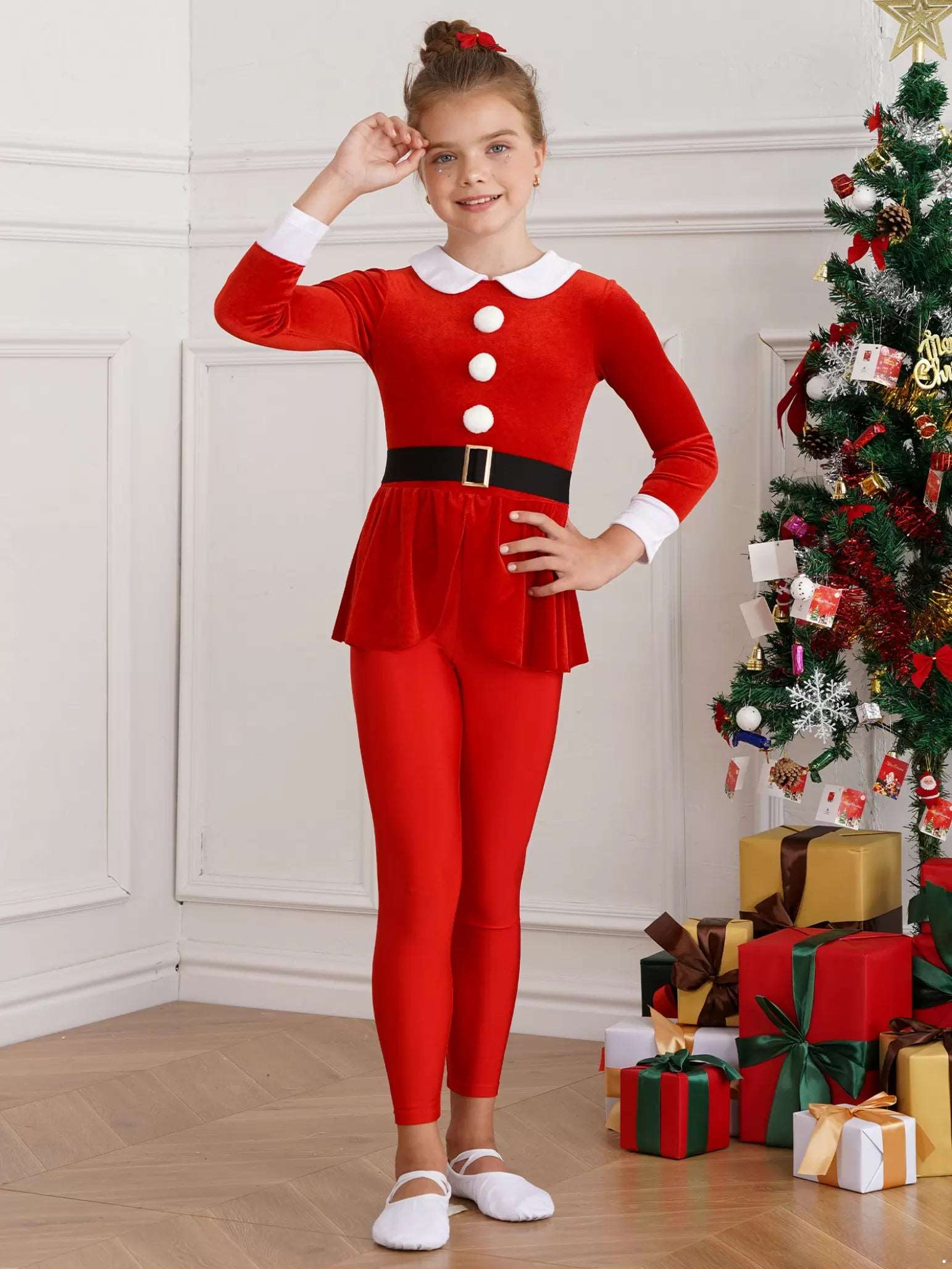 Girls Christmas Costume Mrs Santa Claus Jumpsuit for Cosplay Party