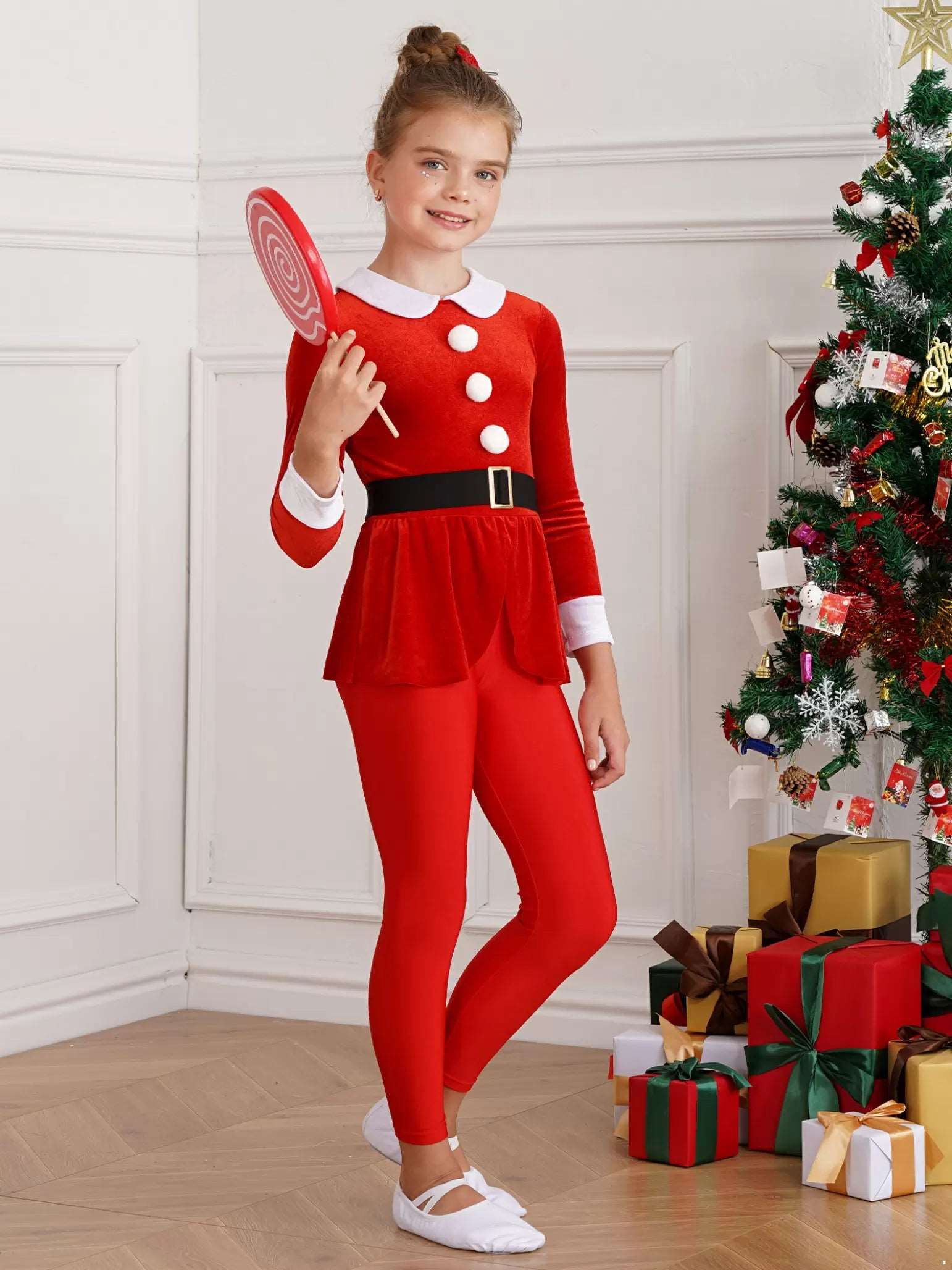 Girls Christmas Costume Mrs Santa Claus Jumpsuit for Cosplay Party