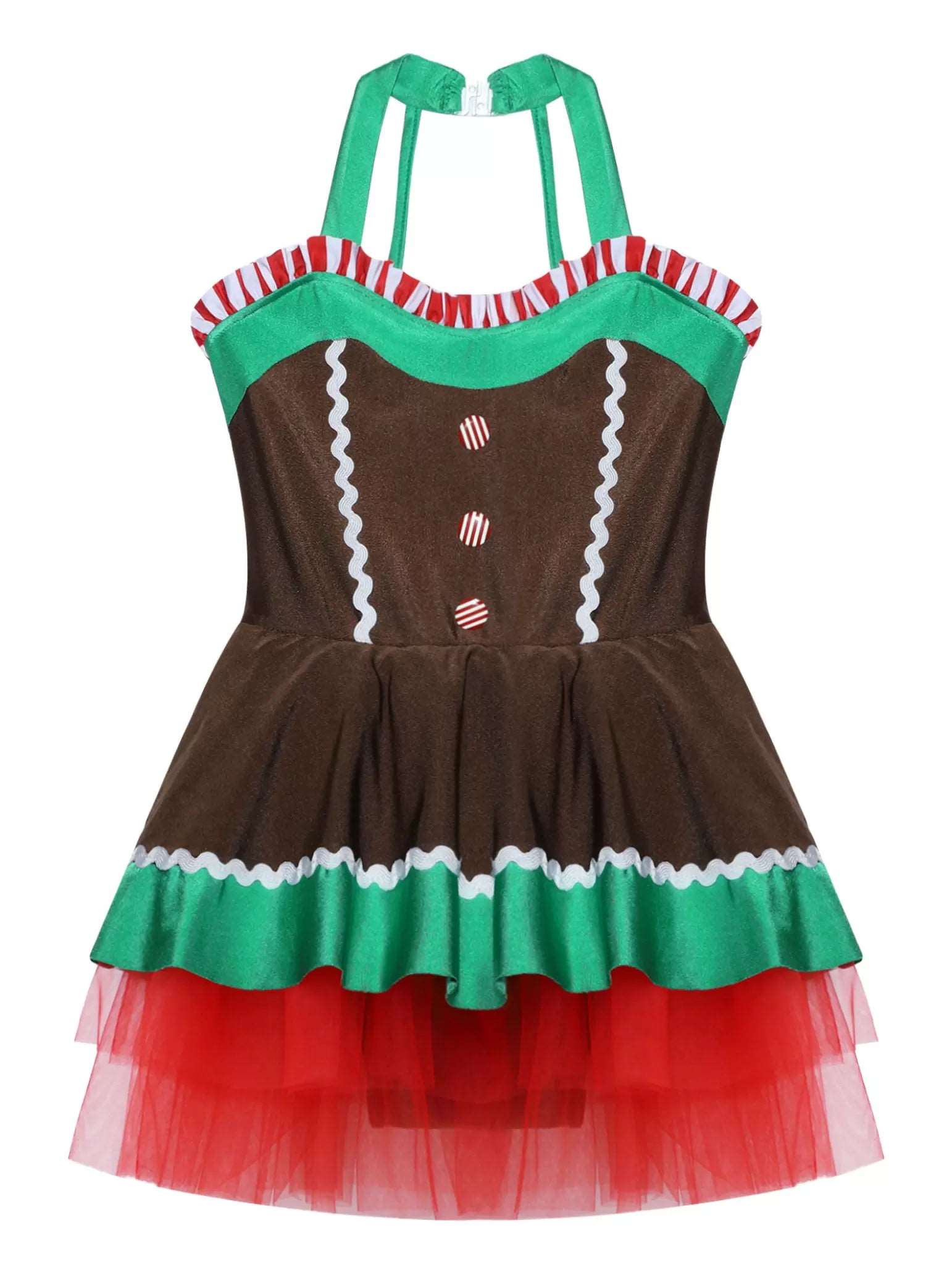 Girls Christmas Gingerbread Man Costume Xmas Dance Tutu Dress