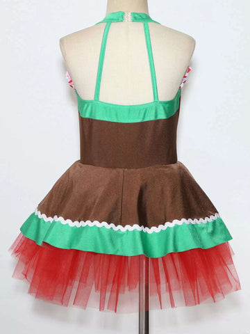 Girls Christmas Gingerbread Man Costume Xmas Dance Tutu Dress