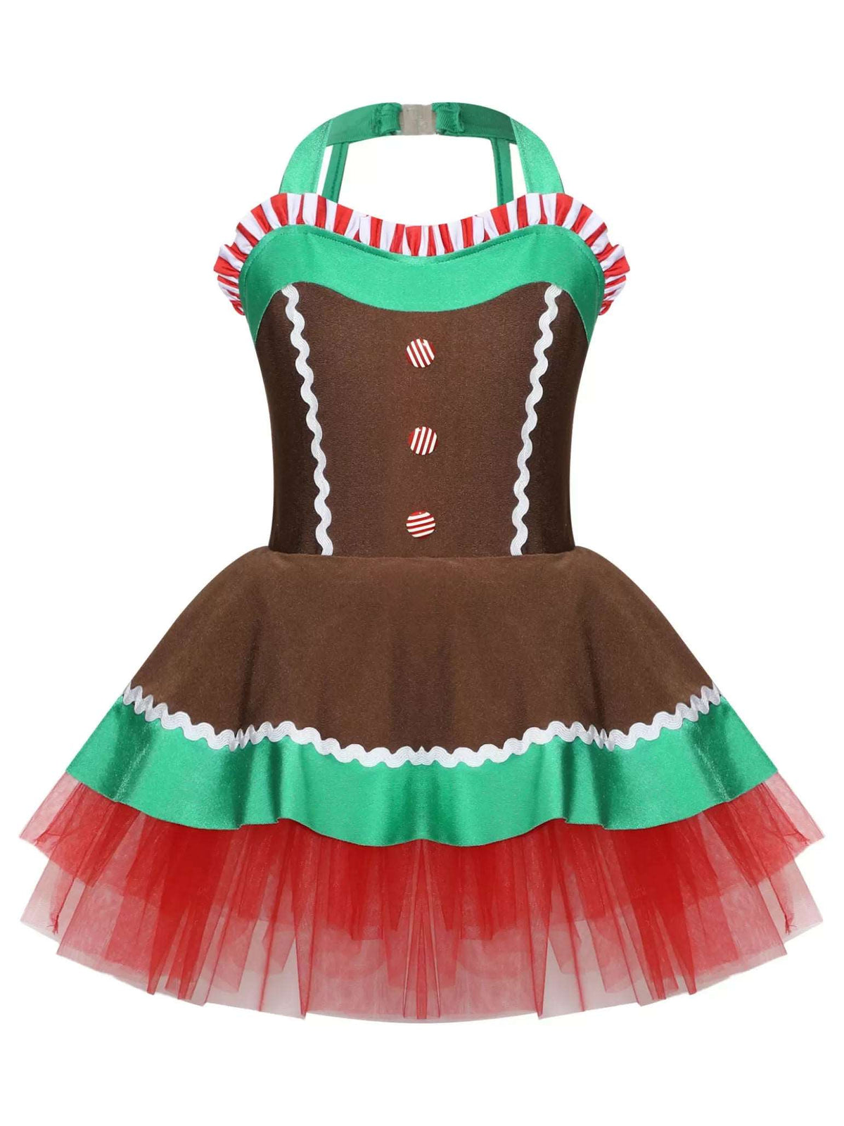 Girls Christmas Gingerbread Man Costume Xmas Dance Tutu Dress