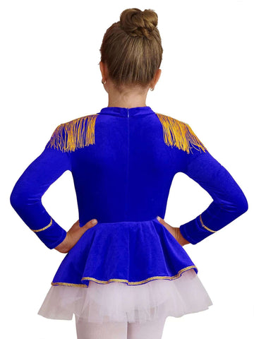 Girls Christmas Long Sleeve Mesh Tutu Circus Leotard Dress