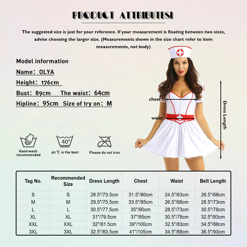 Women Short Sleeves Nurse Costume Tutu Dress with Headband and Belt