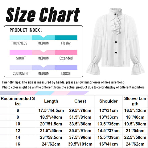 Camicie retrò medievali rinascimentali a maniche lunghe con volant per bambini