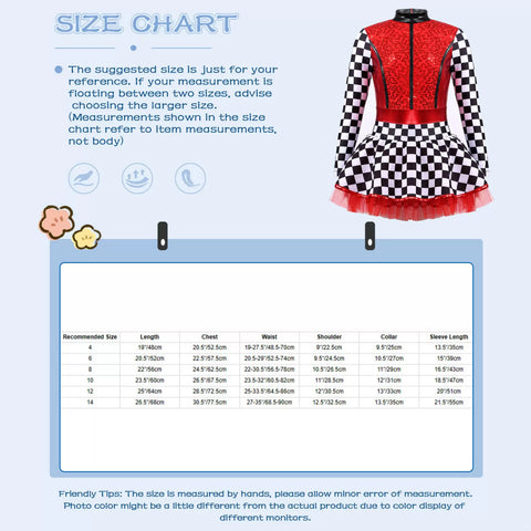 Kids Girls Sequin Checkerboard Racer Racing Driver Costume Dress