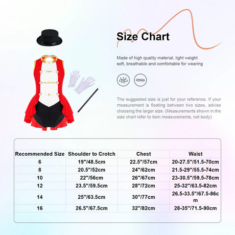 Costume de cirque Ringmaster pour filles, justaucorps sans manches avec ensemble de chapeaux