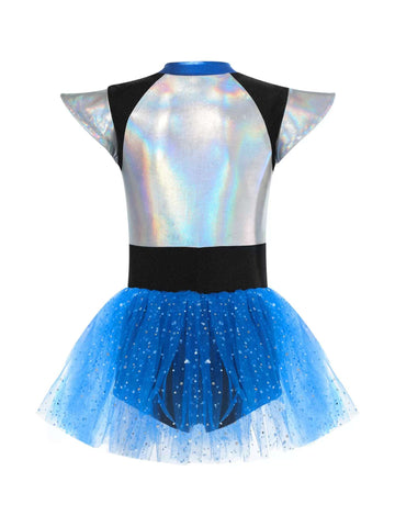 Kids Girls Alien Costume Flutter Sleeve Tutu Dress