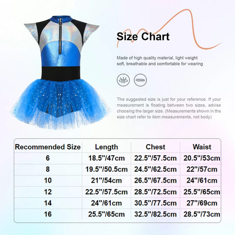 Kids Girls Alien Costume Flutter Sleeve Tutu Dress