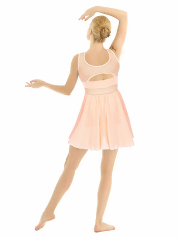 Women Sleeveless Ruched Chiffon Lyrical Dance Leotard Dress