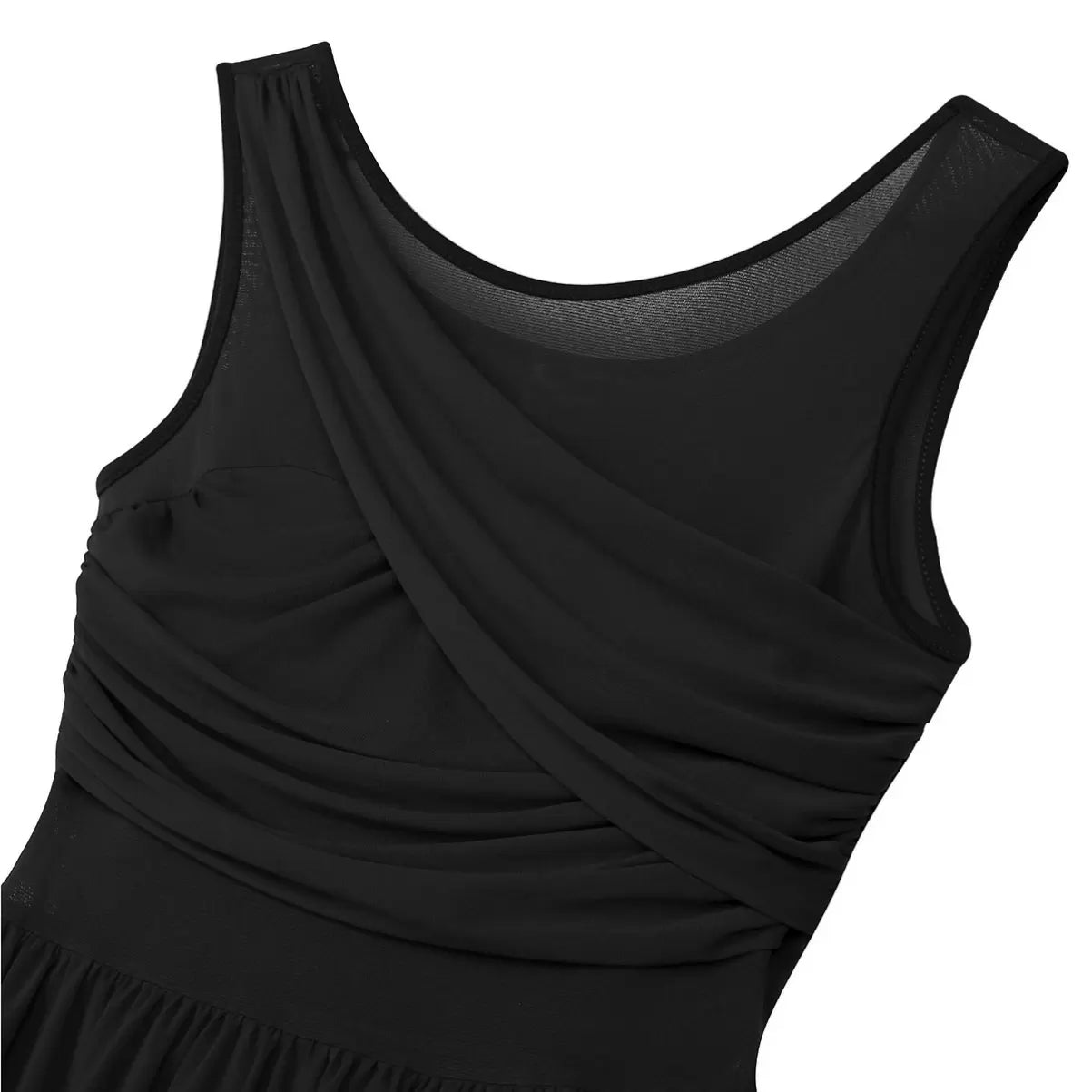 Women Sleeveless Ruched Chiffon Lyrical Dance Leotard Dress