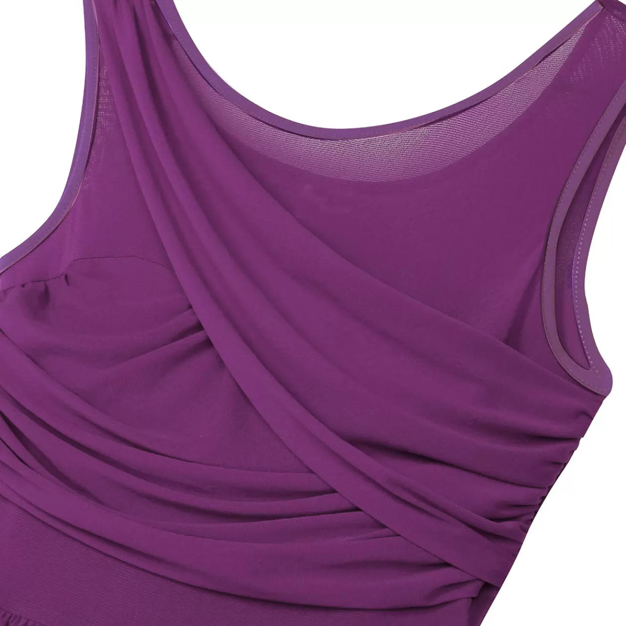 Women Sleeveless Ruched Chiffon Lyrical Dance Leotard Dress