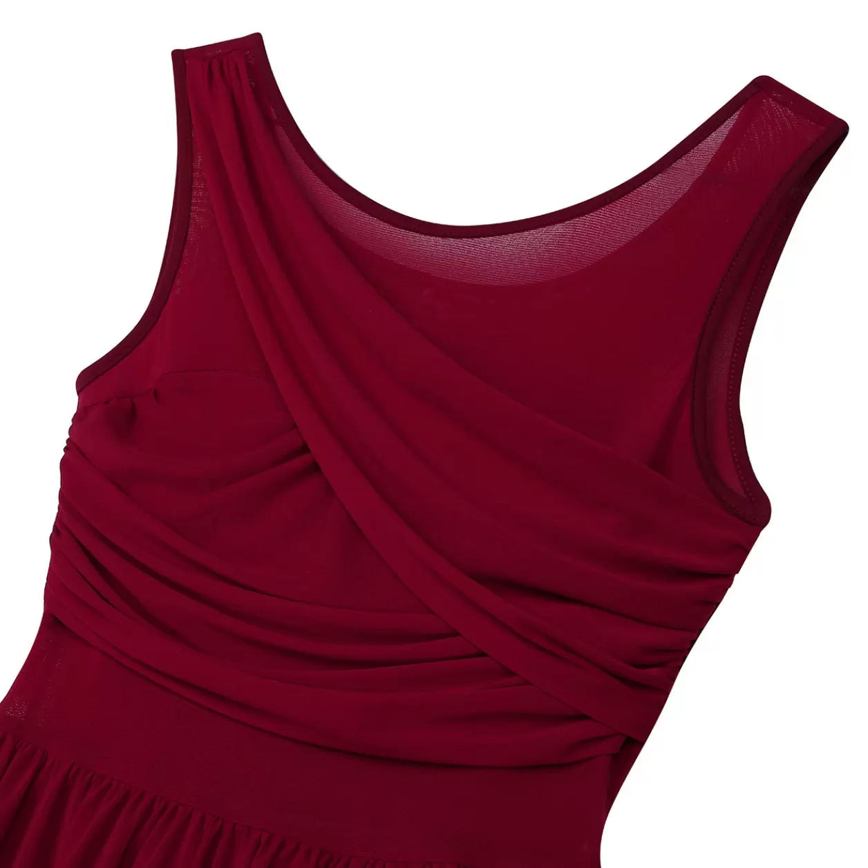 Women Sleeveless Ruched Chiffon Lyrical Dance Leotard Dress