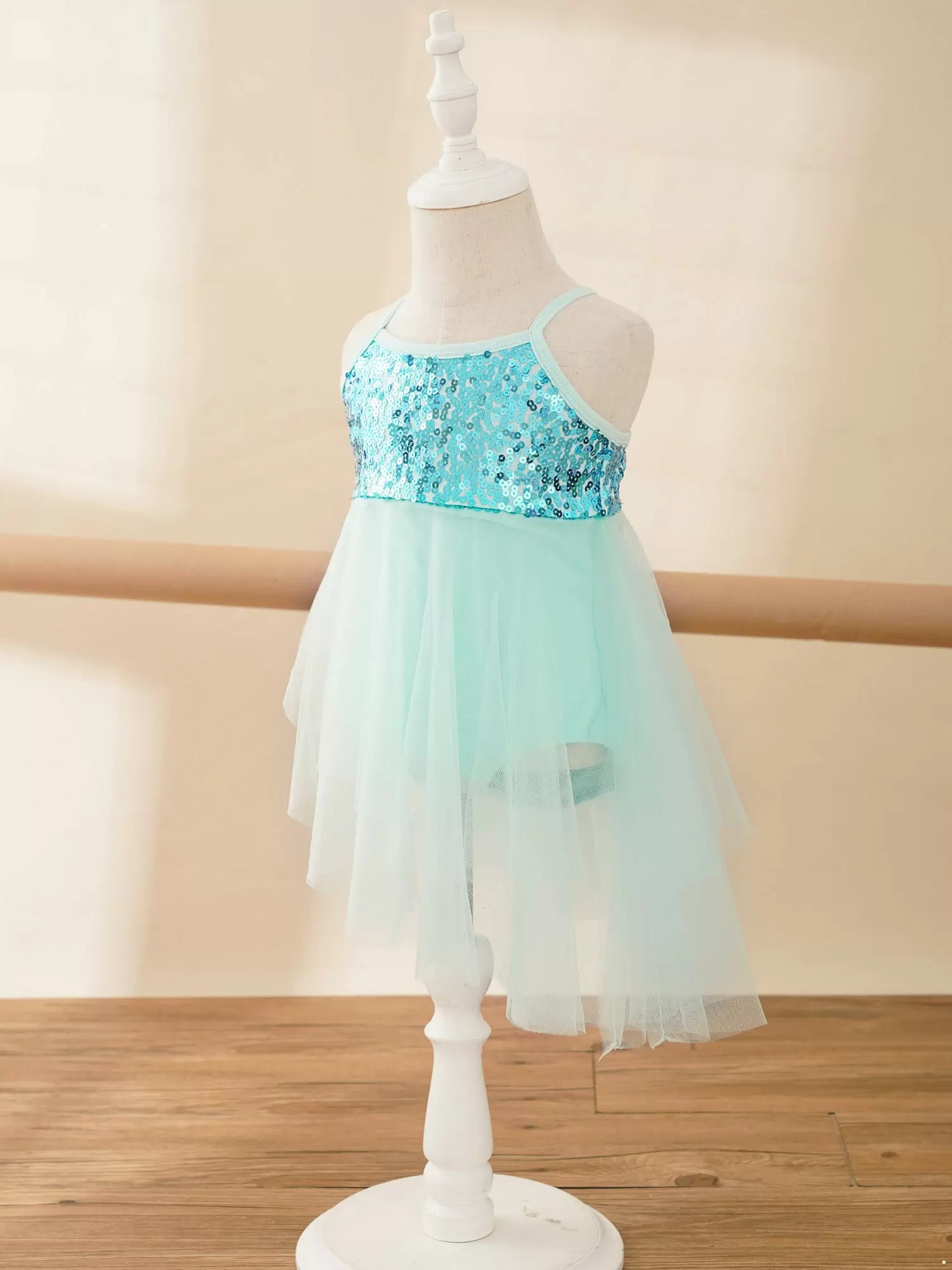 Kids Girls Sequins Asymmetrical Ballet Dance Leotard Dress