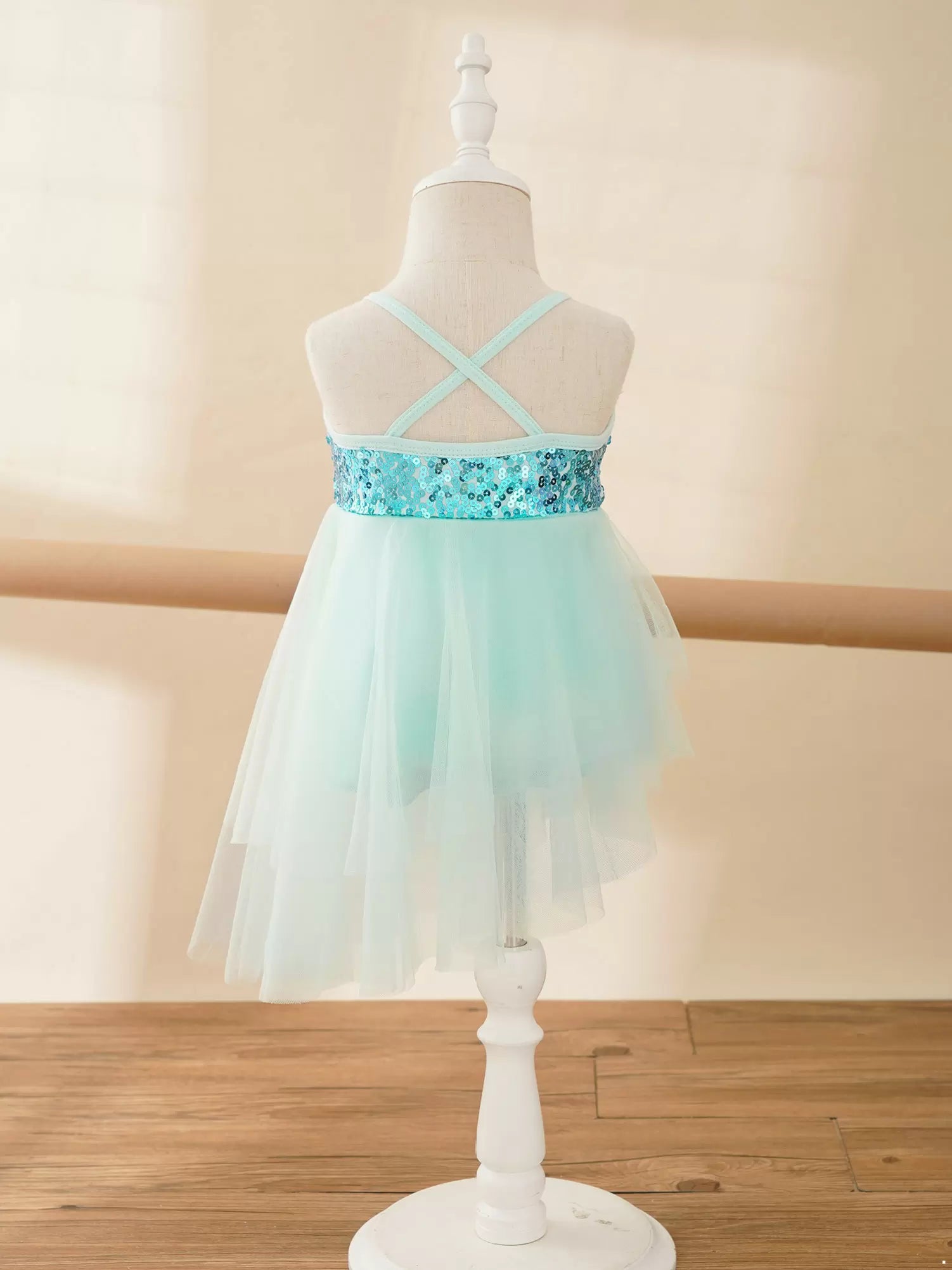 Kids Girls Sequins Asymmetrical Ballet Dance Leotard Dress