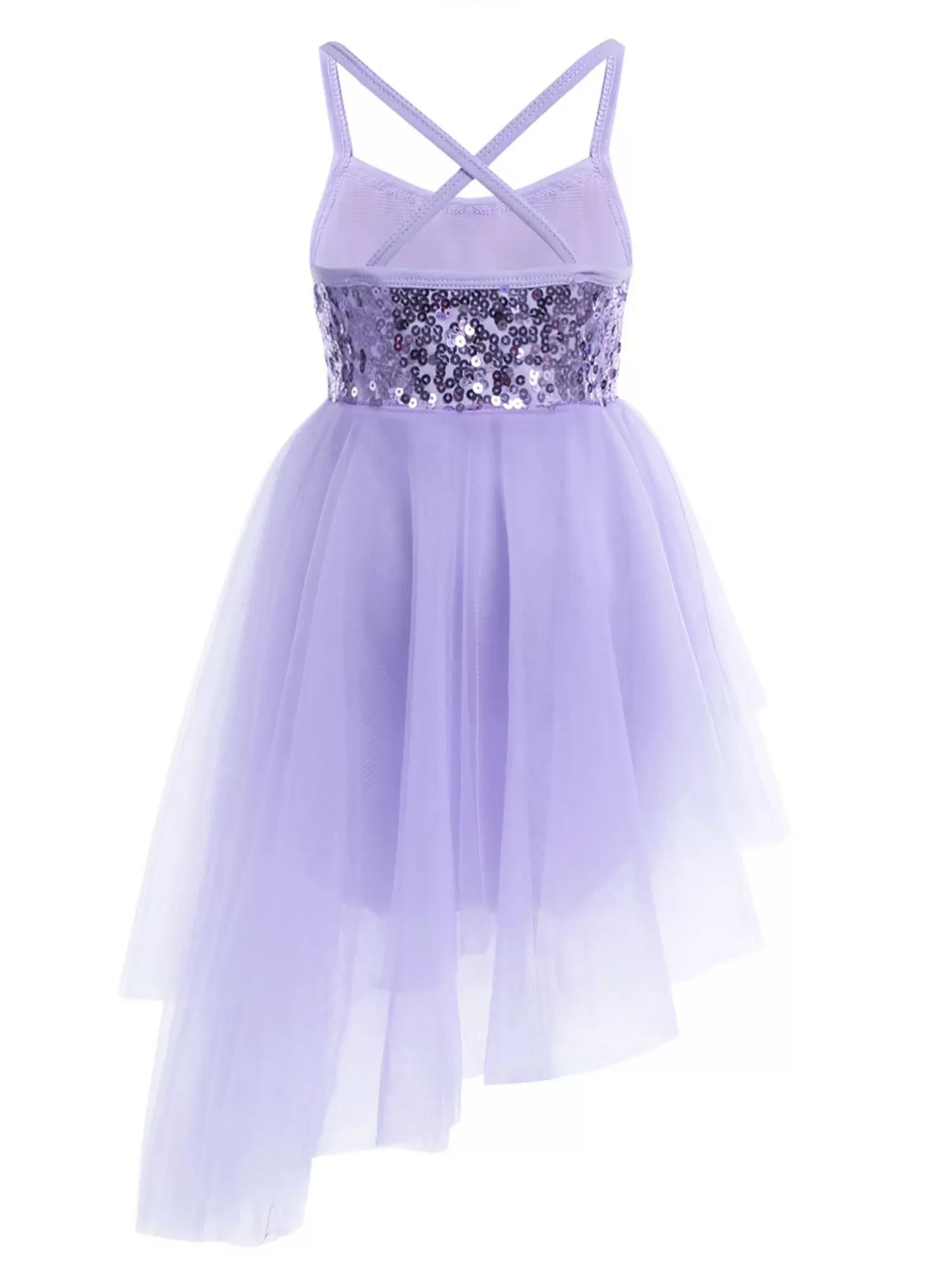 Kids Girls Sequins Asymmetrical Ballet Dance Leotard Dress