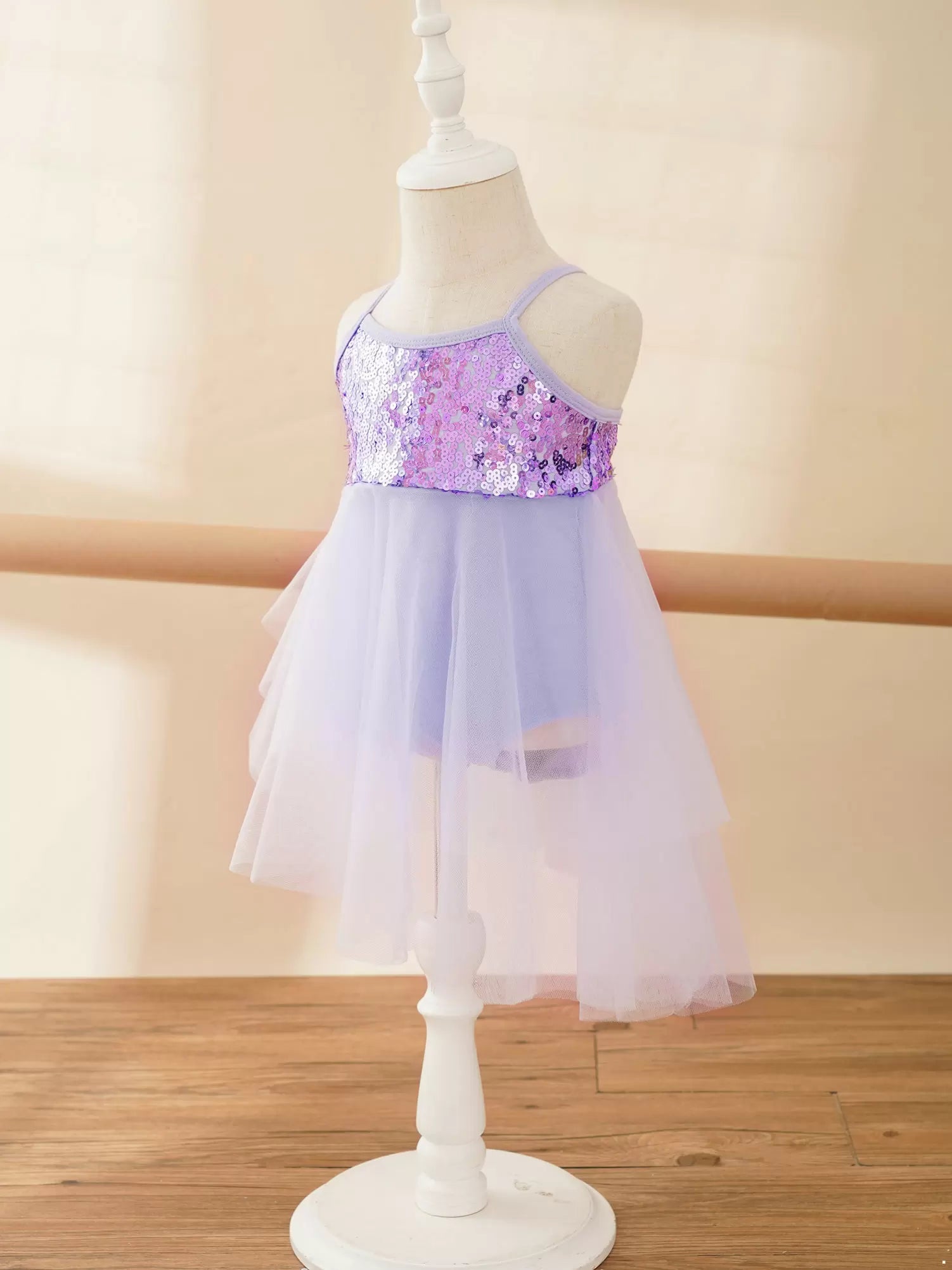 Kids Girls Sequins Asymmetrical Ballet Dance Leotard Dress