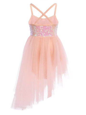 Kids Girls Sequins Asymmetrical Ballet Dance Leotard Dress