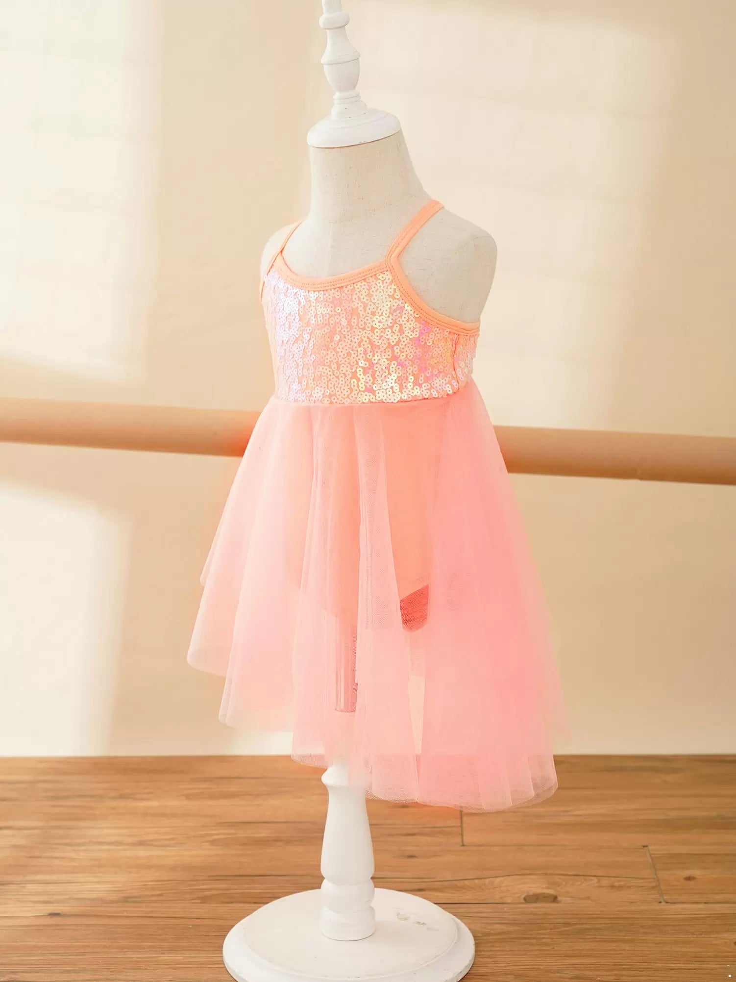 Kids Girls Sequins Asymmetrical Ballet Dance Leotard Dress