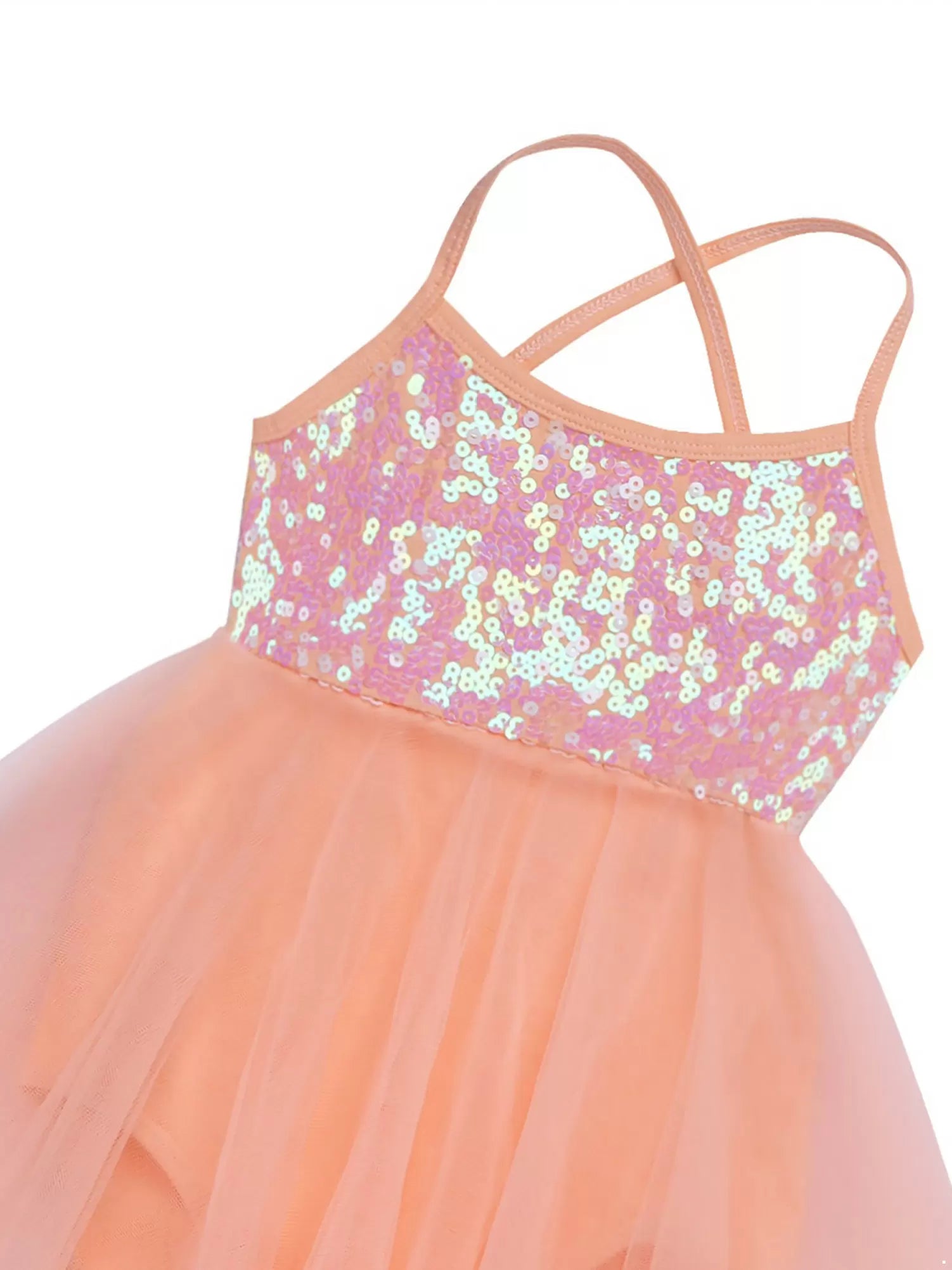 Kids Girls Sequins Asymmetrical Ballet Dance Leotard Dress